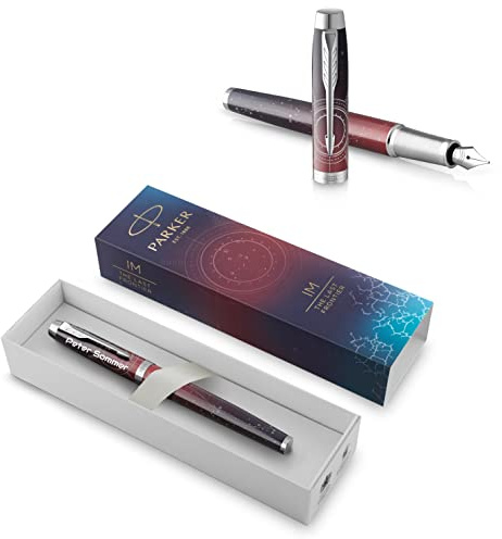 PARKER IM Premium Füllfederhalter mit Gravur | Premium Stift | Geschenkbox | blaue Tinte | personalisiertes Geschenk | Namen | graviert | Füller | Geburtstag (S.E. Portal (Red))
