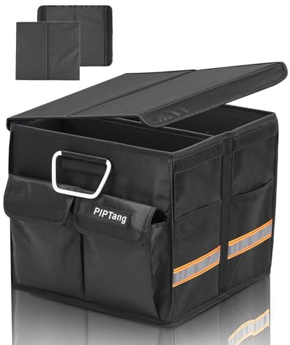 PIPTang 35cm 36L S Grande Organizador Maletero Coche Grande, Viaje Caja Almacenamiento Organizador Coche,Resistente,Plegable,Multicompartimento, Esenciales Para Coche Negro (S 13,8X13,8X11,8in)