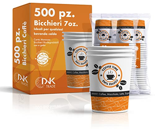 NUOVA ERREPLAST 500 Bicchieri di Carta 200 ml, Bicchieri Biodegradabili e Compostabili, Bicchierini per Caffè e Bevande Calde in Carta Monouso Senza Plastica (500)
