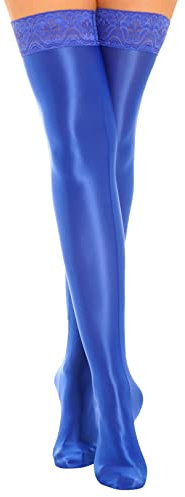 JEATHA Damen Halterlos Strümpfe 20 Anti-Rutsch Feinstrümpfe Silikon Spitze Trim Oberschenkel Hohe Socken Overknee-Socken Stützstrumpfhose Kostüm Zubehör Blau One Size