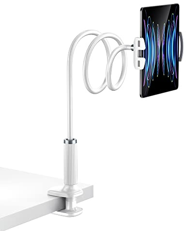 Huayifa Tablet Halter, Schwanenhals Tablet Halterung - Flexibler Verstellbarer Arm im Bett für Ipad/Handy/Switch/Samsung Galaxy Tabs/usw, 98cm Gesamtlänge (Weiss)