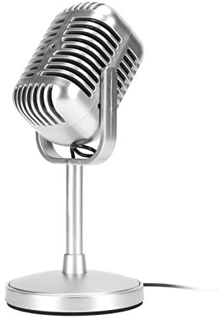 Microfono a Condensatore retrò Classico, Vecchio Microfono Stile Vintage con Supporto, Microfono Antico Ad Angolo Regolabile per la Registrazione in Studio di Performance Dal Vivo