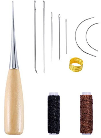 Kit de Artesanía Cuero (11 Piezas), Kit de Costura de Cuero con Agujas de Coser a Mano Taladro Hilo Encerado, Dedal Kit de Herramientas de Cuero para Costura de Bricolaje