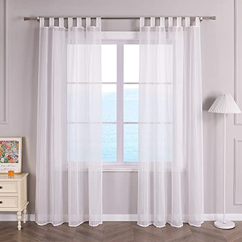 ESLIR Gardinen mit Schlaufen Voile Vorhänge Weiß Fensterschal Transparent Schlaufenschal Landhaus Wohnzimmer mit Vertikale Streifen BxH 140x225cm 1 Stück