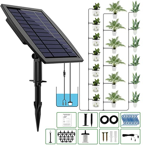 JIYANG Solaire Arrosage Automatique Pour Jardin, Kits d'arrosage Automatiques Goutte à Goutte, 20m Tuyau, Support 20 à 30 Pots, 12 Modes de Chronométrage, avec Dispositif Anti-siphon