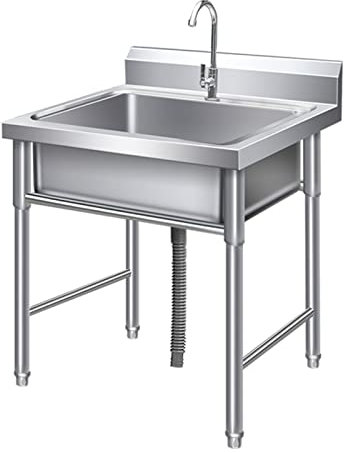 Freistehende Edelstahl Spültisch 1 Becken, Gewerbliche Küchenspüle, Mobiles Spültisch für Garage, Waschküche, Außen, Innen (Size : 50x80cm(20x31inch))