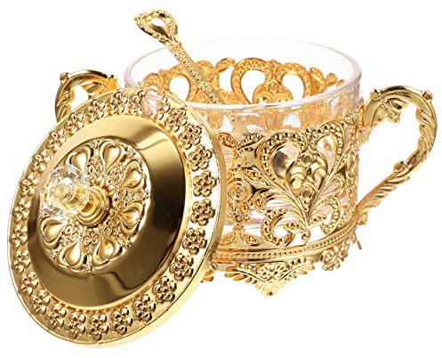 Cabilock Pot à Goûter En Fer Bonbonnière Vintage Bol De Bonbons En Verre Bocal En Verre Organisateur De Stockage De Café Terrarium En Avec Couvercle Sucrier Un Farine Décorer