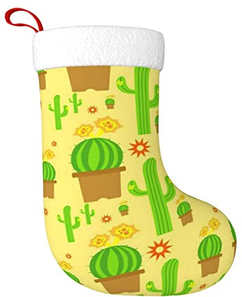 EVIUS Chaussette de Noël en forme de cactus jaune - Porte-chaussettes de Noël personnalisé - Ornement de Noël - Pochette à bonbons - Thème Père Noël
