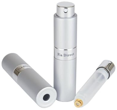 Fia Direct 10ml Twist-Up Rotary Perfume Atomiser, Refillable & Travel Size Perfume Bottle, Leaking Proof,Bottom refillable, Luxurious Small Portable Mini Spray for women and men (Silver)