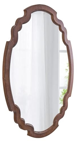 Hanging Farmhouse Oval Mirrors for Wall Decor 16 X 22 Inch, Handmade Burning Finished Oval Bathroom Mirrors for Over Sink, Rustic Wood Mirror for Entryway, Horizontal or Vertical