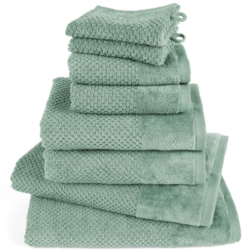 Pure Label Handtuch Set 8tlg 2xDusch 2xHand 2xGäste 2xWasch Salbeigrün | 100% Baumwolle, weich & saugstark - Waschbar bis 60∘C, trocknergeeignet