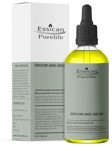 Essican Purelife Olio per Barba da Uomo 100ml - Olio per Crescita della Barba, Idratante, Addensante, Ammorbidisce, Rinforza Barbe e Baffi, Olios Crescita Capelli Uomo, Regali Uomini
