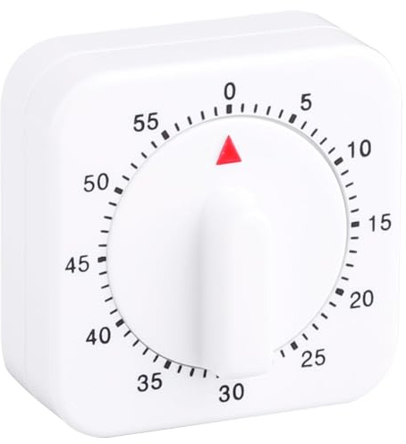 Thyonta Classic 60-Minute Wind-Up Kitchen Timer – Square White Mechanical Timer, Ideal for Cooking, Baking, and Time Management for All Ages