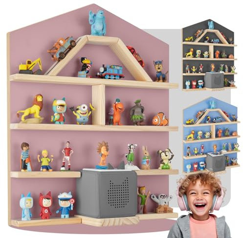 TecTake® Scaffale da Parete Mylittle Story, 12 Ripiani in Legno Massiccio con Banda Magnetica, Parete MDF con Rivestimento Melammina, Angoli Arrotondati, Piedistallo Incluso - Rosa Fucsia