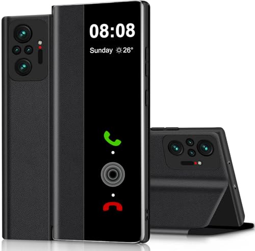 Handyhülle für Xiaomi Redmi Note 10 Pro Hülle Clear View, für Redmi Note 10 Pro Hülle mit Ständer Klappbar Touchscreen View Flip Extra-Dünn Leder Schutzhülle Case, für Redmi Note 10Pro Clear S View