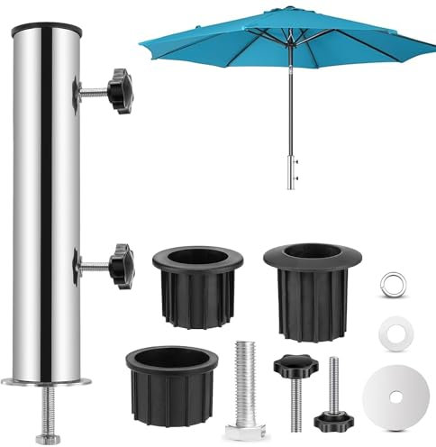 Ompinda Universal Parasol Base Tube Set, Heavy Duty Stainless Steel Umbrella Pole Stake Holder and 3Pcs PVC Insert Pipe Sleeve for Garden/Backyard/Beach/Swimming Pool