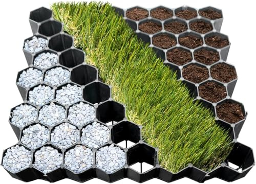 KARAT Rasengitter aus Kunststoff befahrbar 1m² - 4 Stück - 50 x 50 cm, Schwarz - Bodengitter, Paddockplatte, Rasenwaben, Bodenwaben, Rasengitterplatten, Kiesgitter, Rasengittersteine