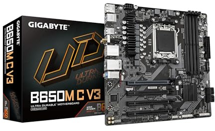 GIGABYTE B650M C V3 (rev. 1.0) AM5 LGA 1718 AMD B650 M-ATX Motherboard with 5-Year Warranty, DDR5, PCIe 4.0 M.2, PCIe 4.0, USB 3.2 Gen1 Type-C, 1GbE LAN, Q-Flash Plus, EZ-Latch