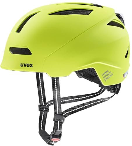 uvex urban planet LED - robuster Fahrradhelm für Damen und Herren - aus Recyclingmaterial - optimierte Belüftung - lime matt - 58-61 cm