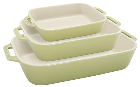 Staub Lot de 3 plats de cuisson rectangulaires en céramique - Vert pastel macaron