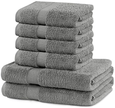 DecoKing 6er Set Baumwolle Qualität 525g/m² 4 Handtücher 50x100 cm und 2 Badetücher 70x140 cm Silber Stahl grau saugfähig Marina