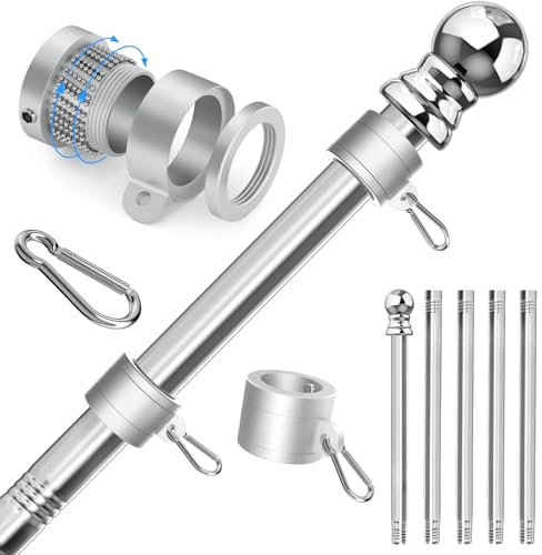 Sinyoeer 304 Stainless Steel Flag Poles,6 FT Flag Pole for Outside House, 1 Inch Outdoor Flag Pole with Swivels Rings, House Flag Pole for 3x5 Flag, Heavy Duty Flag Pole for Porch(Without Bracket)