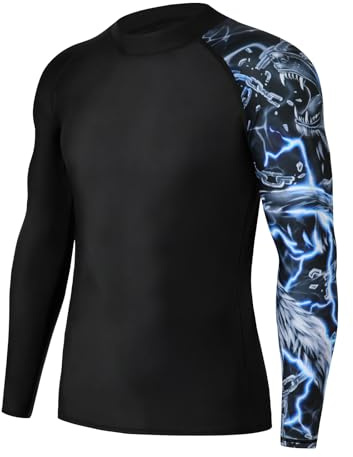 SLIMBELLE Rashguard Maillot de compression pour homme à manches longues UPF 50+ Protection UV Séchage rapide Respirant Surf Pêche Randonnée, Loup bleu, XL
