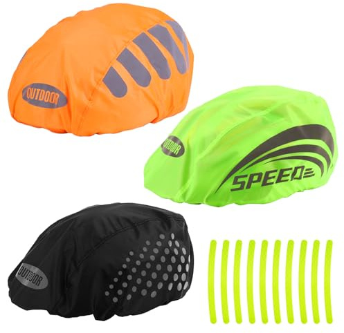 HWSWSH 3 Pz Copricasco Ciclismo Impermeabile Universale, Coperture per Casco Bici, Antipolvere Copertura Antipioggia per Casco con Striscia Riflettente, Copertura Casco da Bicicletta Alta visibilità