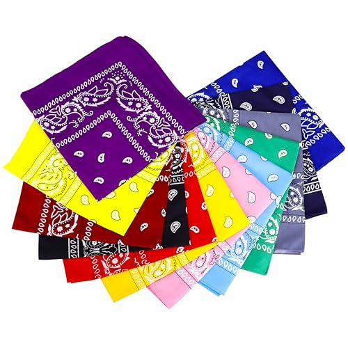 Bandanas avec Motif Paisley, 12PCS Foulard carré Bandeau de Cheveux, Echarpe de Cou Tête, Décoration Rétro Style Cravates Cyclisme Multifonction pour Homme et Femme, 55x55cm