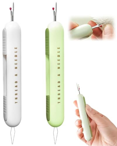 KGDUYC 2PCS 2 in 1 Enfile Aiguille et Decoud Vite, Enfile-Aiguilles pour Couture Manuel, Passe Fil Couture Portable 2 in 1 Coupe Fil Couture Rétractable Decouseur pour Couture (vert + blanc cassé)
