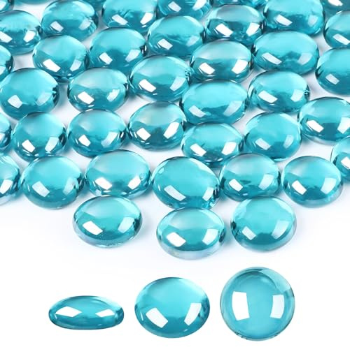 Suream 1 LB Marbles for Vases, Blue Glass Beads Bulk for Vase Fillers, Flat Glass Marbles for Aquariums, Hydroponics Plants, Home Decor, Christmas DIY Craft