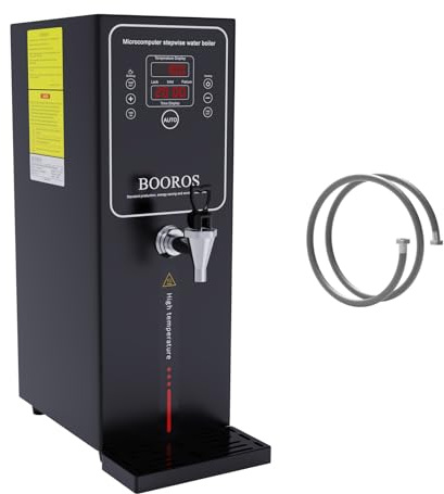BOOROS Dispensador de agua caliente, negro, caldera de agua comercial de 10 litros de 2500 W, calefacción paso a paso de 30 l/hora, control de temperatura de 40 a 100 °C para restaurante, hotel