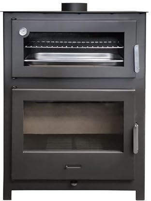 MF – Holzofen mit Backofen Nadia 13,4 kW aus Stahl mit Panoramaverglasung, Vermiculit-Kammer und feuerfestem Ofen – Mit Backblech und Grillrost