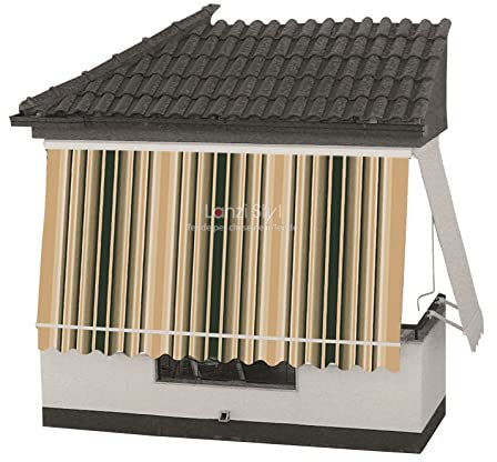 MOSCHITELLA Tenda da Sole a Caduta con CASSONETTO di Protezione braccetti e mantovana - Tessuti TEMPOTEST PARÀ(Tessuti Verdi) - Misura L cm da 181 a 240 X 260 H