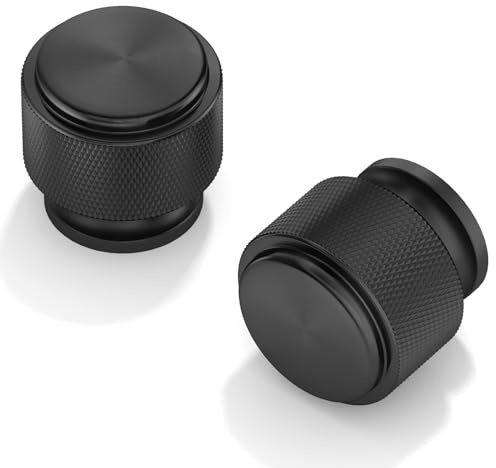FURNIWARE 10 Stück Möbelknöpfe Matt Schwarz, Schubladenknöpfe Gerändelte, Schrankknöpfe Türknauf 25mm, küchenknöpfe Knauf Runde, Kommode für Schränke, Kleiderschrank