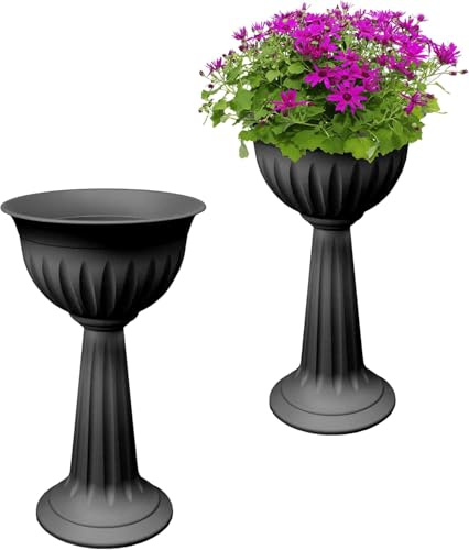 Premium Distribution PD - 75cm Tall Black Urn Planters - Large Plastic Flower Pots for Garden & Home - Indoor Outdoor Plant Stands - No Drainage Holes - 29″ Lightweight Urn Planter (Black, Pack of 2)