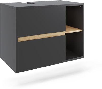 Vicco Waschbeckenunterschrank Viola, Grau/Artisan, 80 x 60 cm | mit 2 Schubladen, mit Siphonaussparung zur wandhängenden Montage
