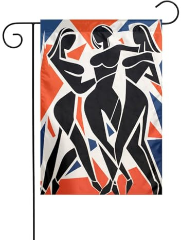 Abstrakte Gartenflagge mit drei attraktiven tanzenden Frauen, 30,5 x 45,7 cm, vertikal, doppelseitig, für den Außenbereich, für Bauernhäuser, Feiertage