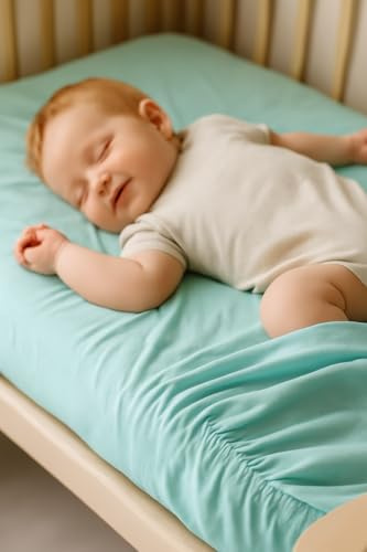 Homeable Jersey Spannbettlaken 70x140 aus 100% Baumwolle kinderspannbettuch – Oeko-Tex Zertifiziert – Atmungsaktiv & Hautfreundlich – Perfekte Passform für Babybett & Kinderbett – Farbe Türkis