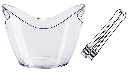 Seau à glace en acrylique transparent avec pince à glace, bac en plastique de 8 l - Seau de rangement ovale - Seau à glace pour boissons et fêtes - Seau à vin en plastique - Seau à bière, seau à