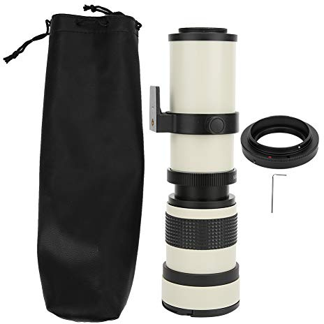 Zerodis Lentille de Focalisation Manuelle, Métal Super Téléobjectif avec T2 Mount Professional Photography Long Zoom Lens 420 à 800 Mm Ouverture pour Les Caméras Accessoires