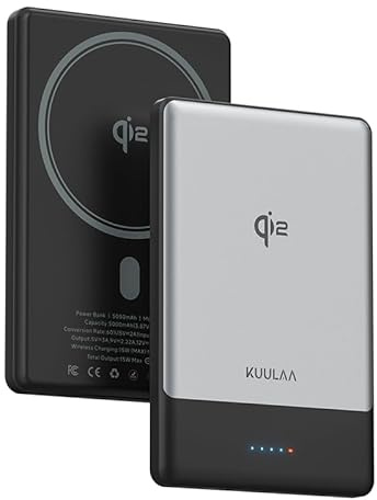 Kuulaa Qi2 Power Bank Mag-Safe 5000mAh, USB-C 20W Ultra Slim 9,8 mm Caricatore Portatile Wireless Magnetico, Battery Pack Ricarica Rapida per iPhone 17 Air/16/15 Pro/15 Pro Max /15/14/13/12