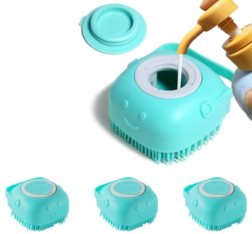 4 Stück Haustier Badebürste - Hundebadebürste Shampoo Spender - Weiche Silikon Hund Badebürste - Hund Shampoo Bürste Schrubber für Katzen und Hunde - Duschbürste für Fellpflege (Blau)