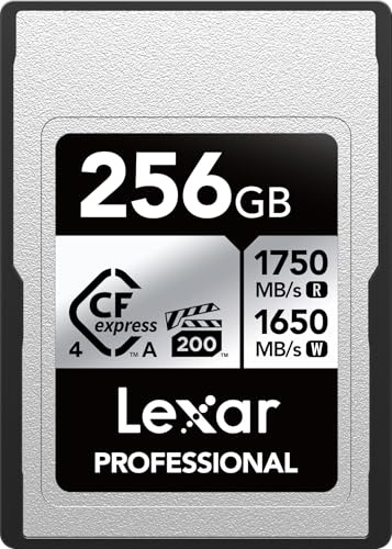 Lexar 256GB Professional CFexpress Type A Silver 4.0 Memory Card, for Photographers, Videographers, Up to max 1750/1650 MB/s, 8K Video (LCAEXS4256G-RNENU)