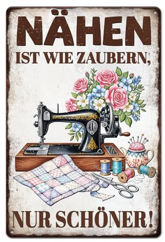 GLOBLELAND Vintage Blechschild Aus Metall Mit Nähmaschine 12x8 Zoll Deutsches Nähen Blechschild Deko Schilder Retro Wandschild Aus Metall Mit Nadelfaden Für Zuhause Bauernhaus Cafés Club Enthusiasten