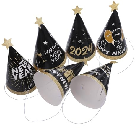 PENIKOKO 6 Stück Papierhüte Neujahr Schwarz-Gold Partyhüte Fotorequisiten Leichte Papierkronen für Silvester Feier Dekoration