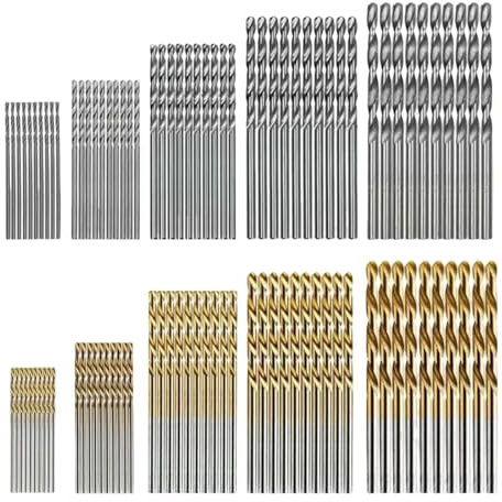 100 Pieces Mini Twist Drill Bit Set,Wood Drill Bit Set 1mm/ 1.5mm/ 2mm/ 2.5mm/ 3mm Titanium Coated HSS Small Drill Bits for Soft Metal Iron Aluminum, Wood Plastic, Aluminum Brick and Concrete