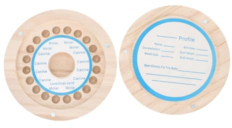 ELAYARD Organizador de Recuerdos para Bebés Caja de Madera para Dientes de Leche y Salvacabello Fetal, Diseño Redondo Adecuado para Guardar Recuerdos Infantiles