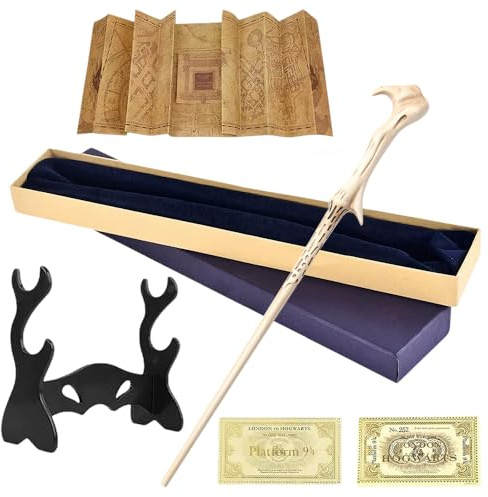 Mineup Zauberstab, 37CM Zauberstab aus Harz, Zauberstäbe mit Eintrittskarte, Landkarte, und Halter, Wizarding World Requisite für Hexen Magier Cosplay de Halloween Karneval