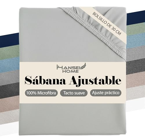 H HANSEL HOME Sábana Bajera Ajustable de Microfibra, Altura 30 cm, Transpirable y Suave, con Elástico Perimetral - Sábana Bajera 150x190/200cm – Gris Claro